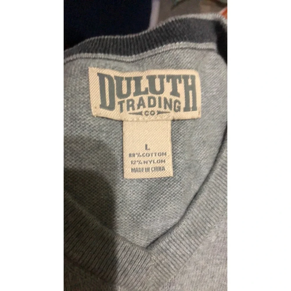 Duluth Trading Co Mens V Neck Sweater Vest Gray Cotton Nylon Blend Size‎ Large
